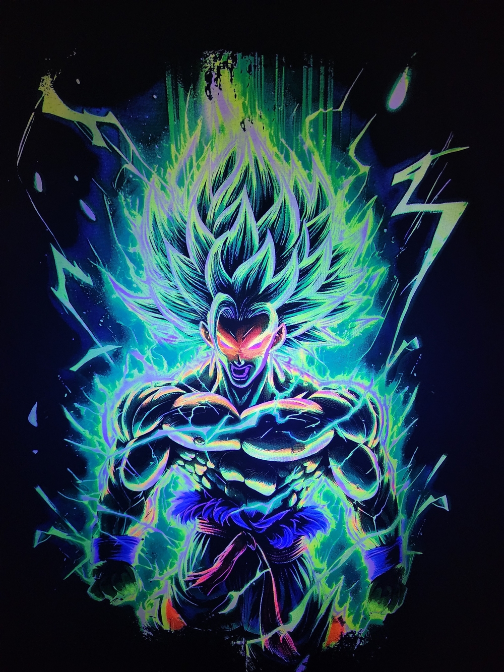 Dragon Ball Z Inspired Super Saiyan Neon Graphic T-Shirt Black Anime Tee - Picture 6 of 6